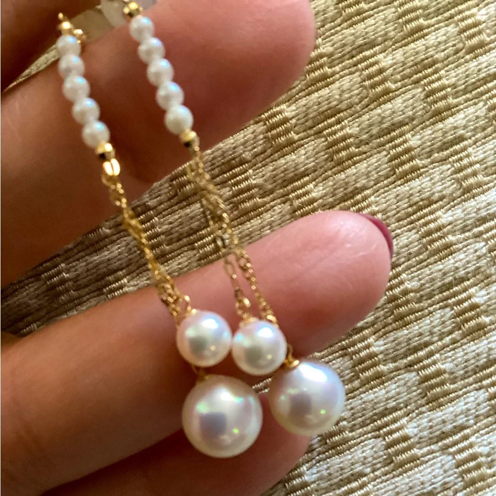 18K Solid Gold Dangling with Baby Akoya drop - Picture 5 of 7